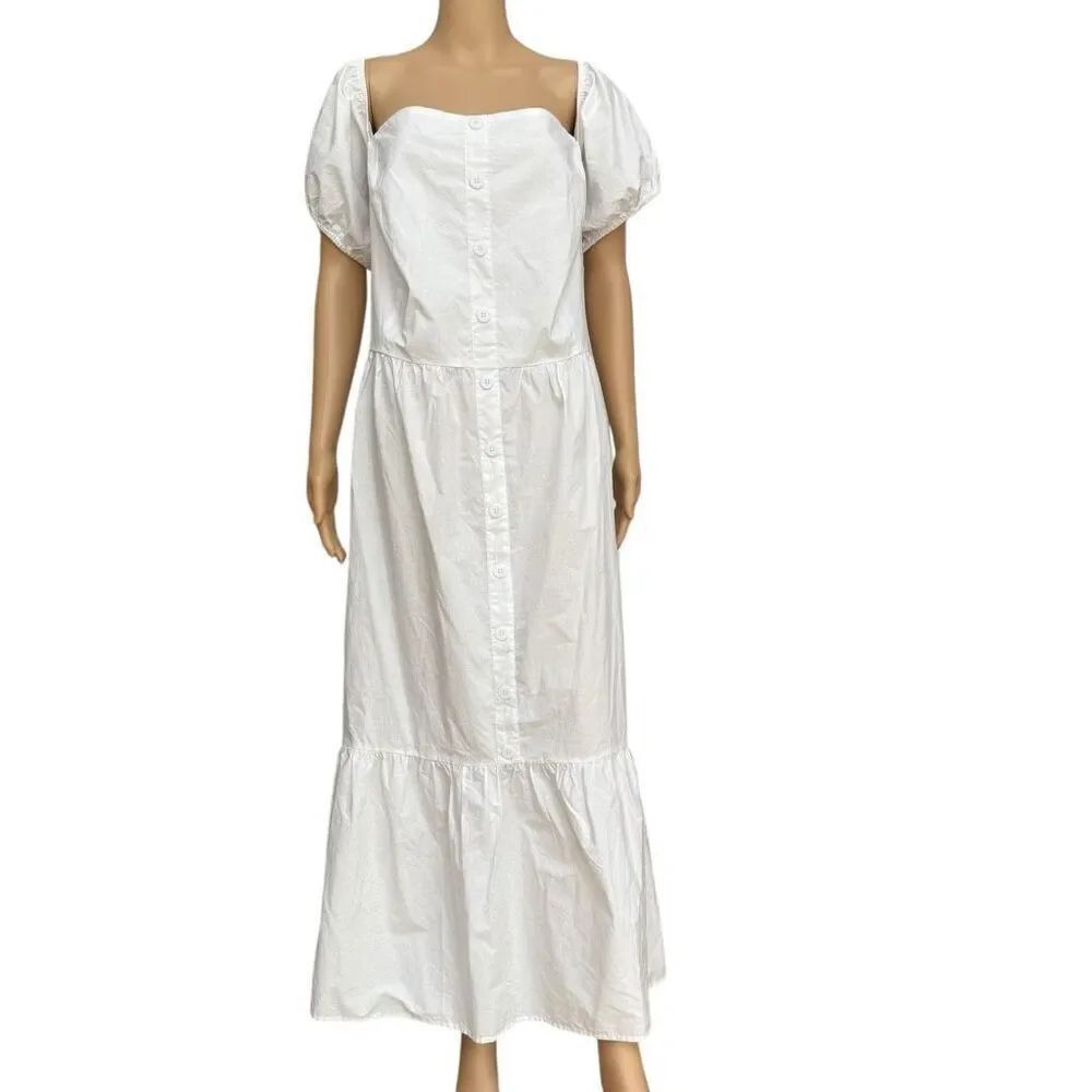 Eloquii 100% cotton square neck button front tiered dress size 28 NWT
